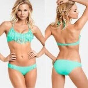 Victoria’s Secret Fringe Halter Bikini Womens Size  small  Adjustable Strap Padd